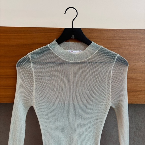 NWOT Mango White Iredescent Rainbow Metallic Mesh Long Sleeve Shirt, Size M - Picture 2 of 8